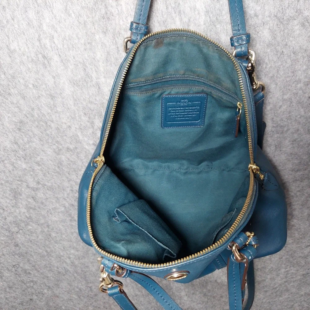 Coach Leather Satchel Crossbody Bag Dark Teal‎ Gold Hardware Top Handle